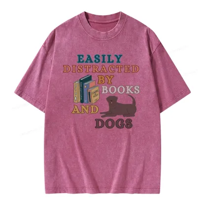 Pagewings Easily Distracted By Books And Labrador Unisex Washed T-shirt