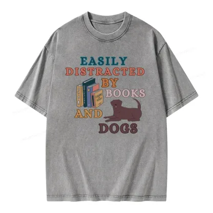 Pagewings Easily Distracted By Books And Labrador Unisex Washed T-shirt
