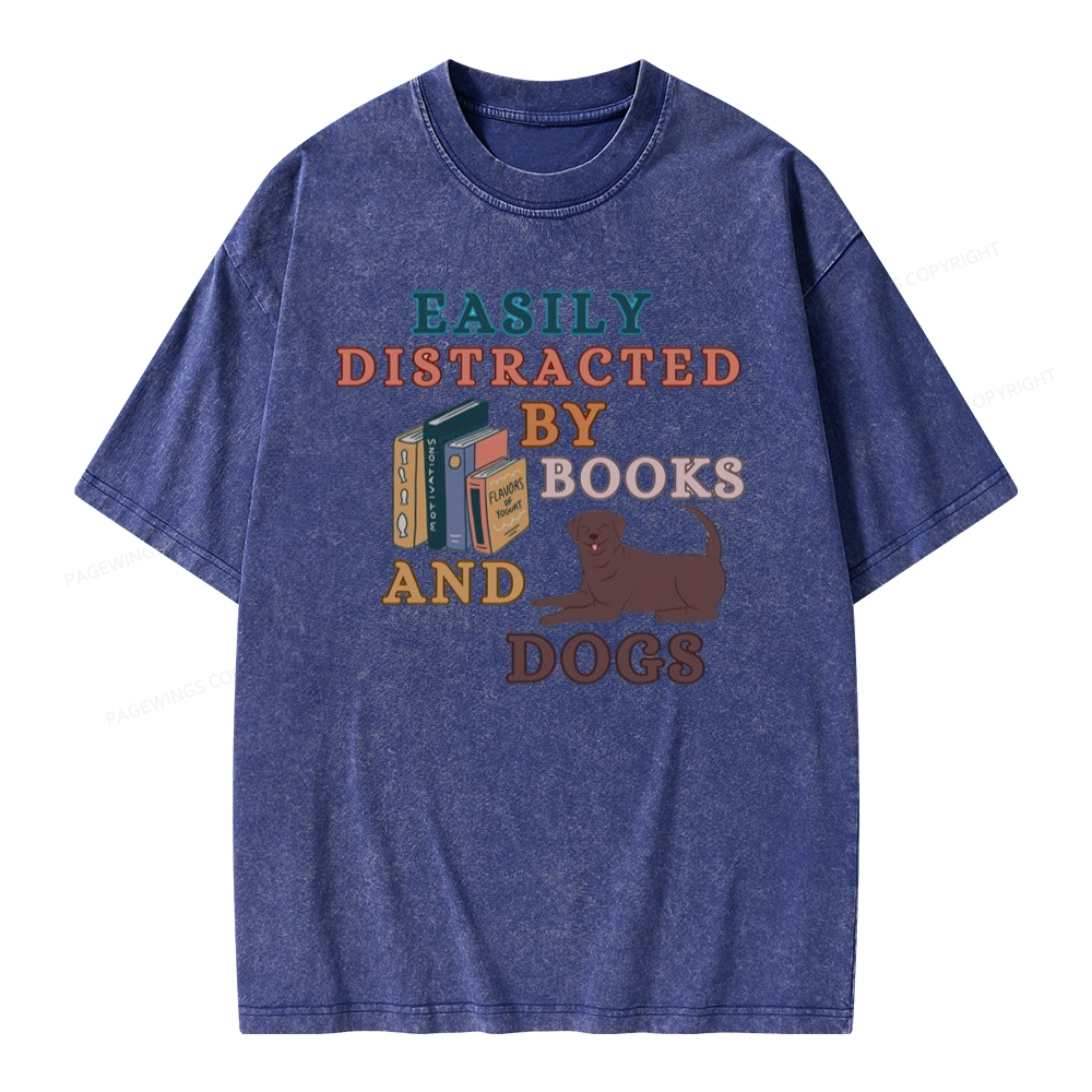 Pagewings Easily Distracted By Books And Labrador Unisex Washed T-shirt