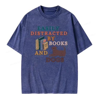 Pagewings Easily Distracted By Books And Labrador Unisex Washed T-shirt