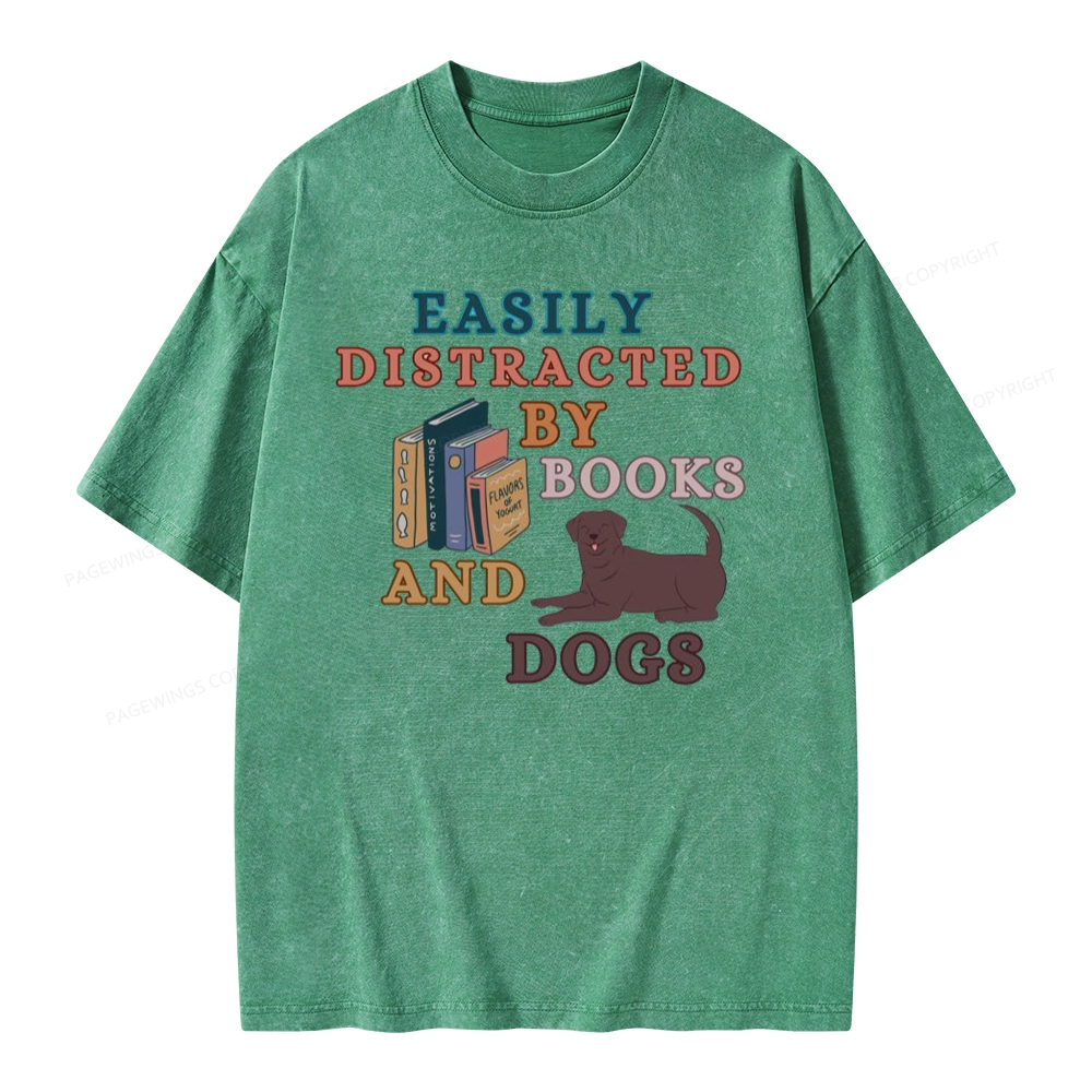 Pagewings Easily Distracted By Books And Labrador Unisex Washed T-shirt