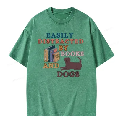 Pagewings Easily Distracted By Books And Labrador Unisex Washed T-shirt