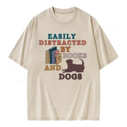 Pagewings Easily Distracted By Books And Labrador Unisex Washed T-shirt