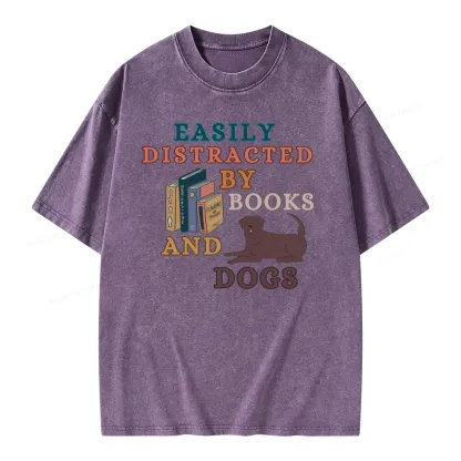 Pagewings Easily Distracted By Books And Labrador Unisex Washed T-shirt