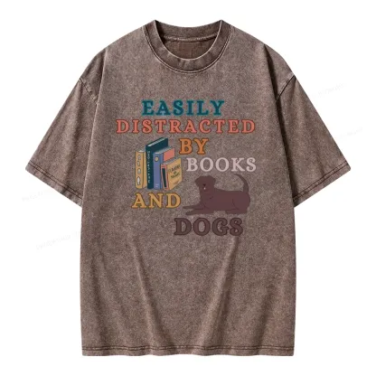 Pagewings Easily Distracted By Books And Labrador Unisex Washed T-shirt
