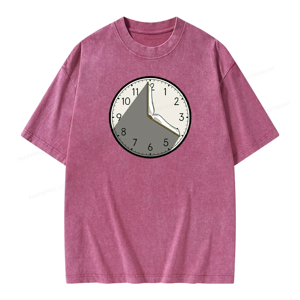 Pagewings Book Clock Unisex Washed T-shirt