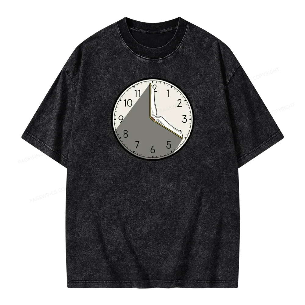 Pagewings Book Clock Unisex Washed T-shirt