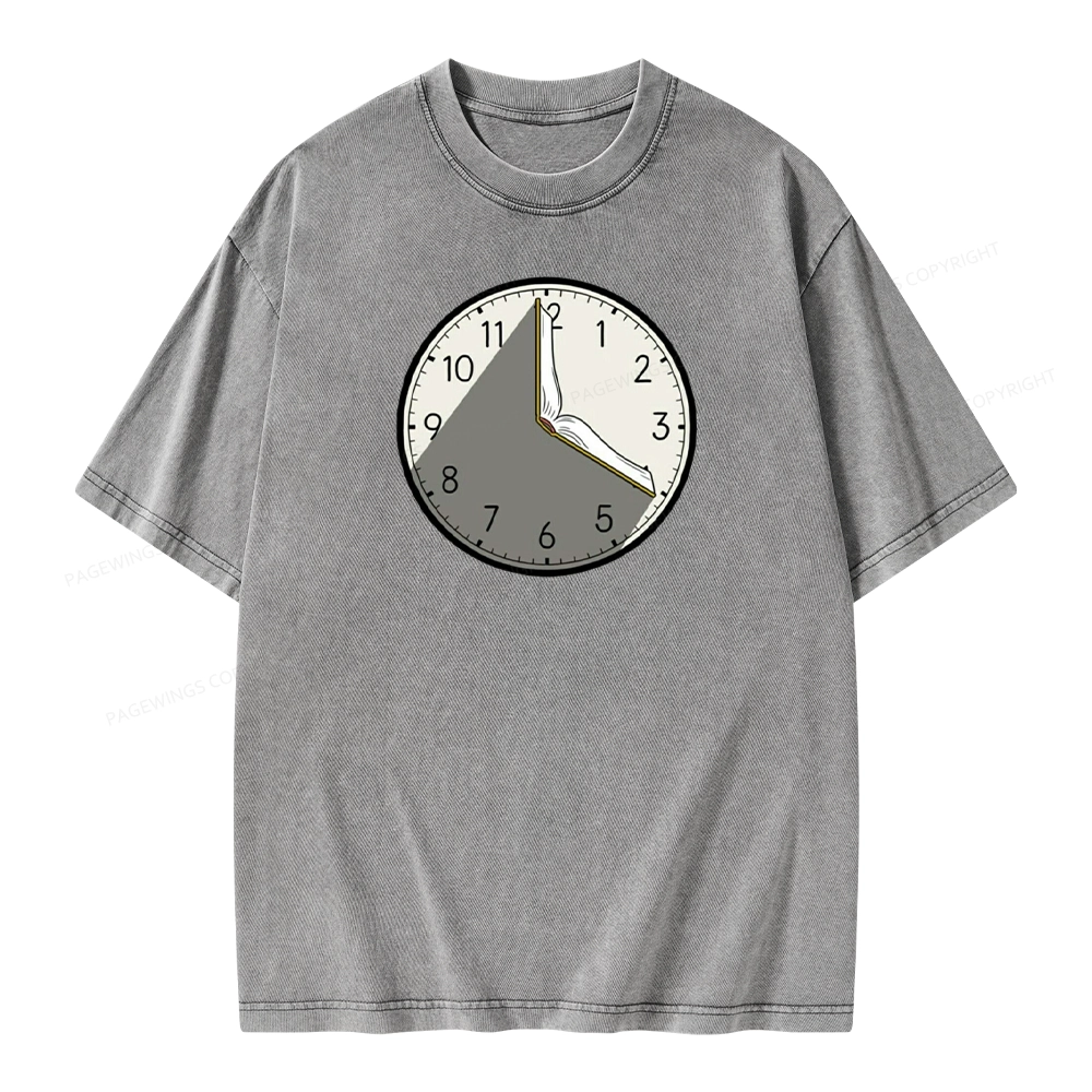 Pagewings Book Clock Unisex Washed T-shirt