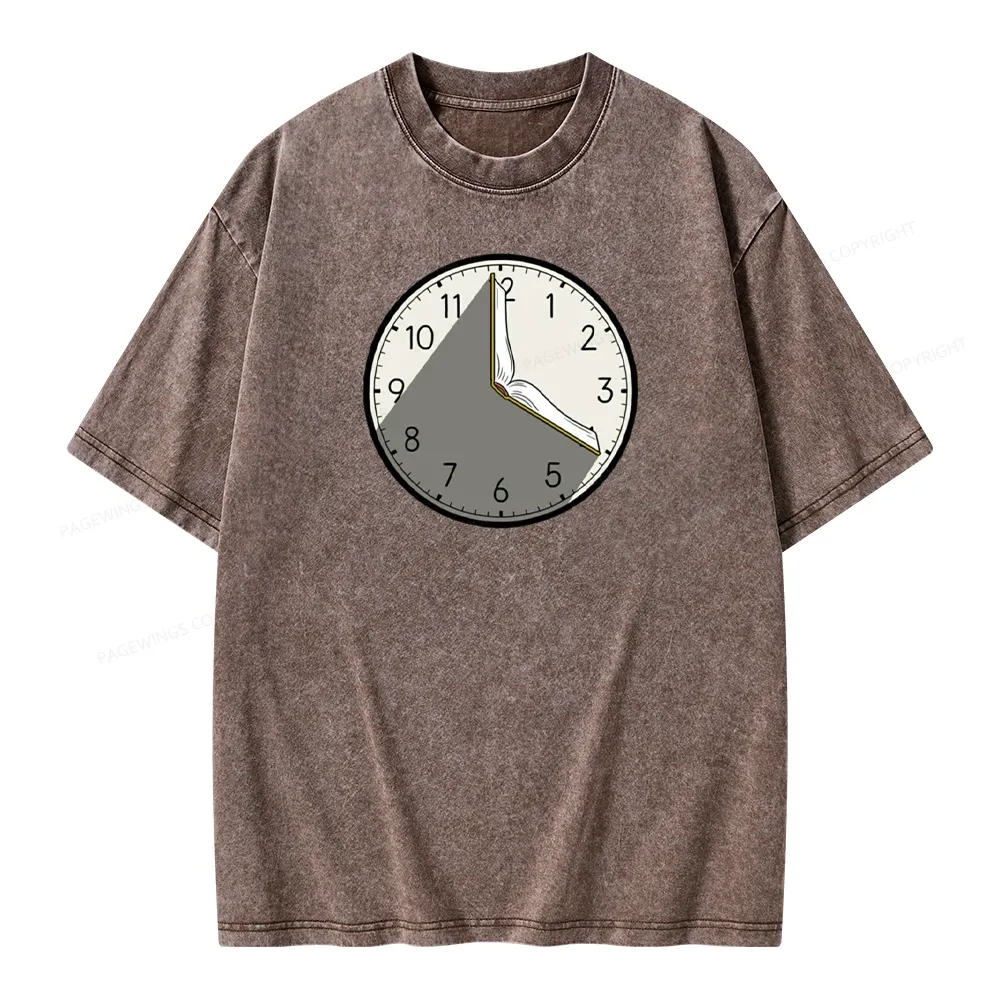 Pagewings Book Clock Unisex Washed T-shirt