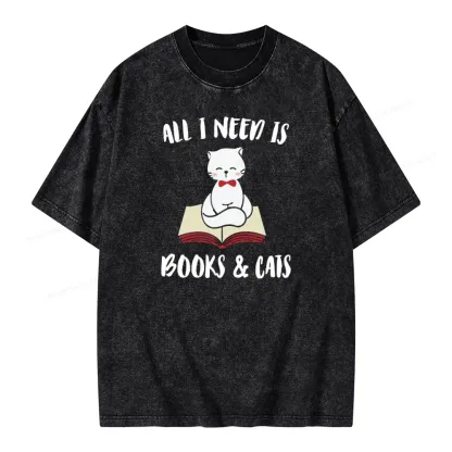 Pagewings All I Need Is Books And My Cat Pet Unisex Washed T-shirt