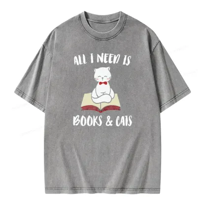 Pagewings All I Need Is Books And My Cat Pet Unisex Washed T-shirt