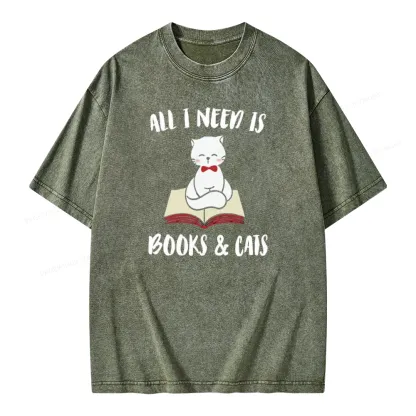 Pagewings All I Need Is Books And My Cat Pet Unisex Washed T-shirt