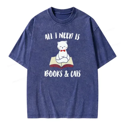 Pagewings All I Need Is Books And My Cat Pet Unisex Washed T-shirt