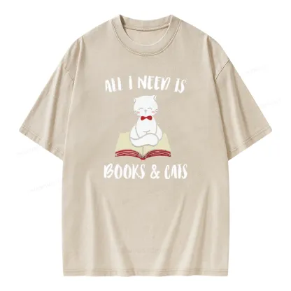 Pagewings All I Need Is Books And My Cat Pet Unisex Washed T-shirt
