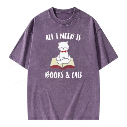 Pagewings All I Need Is Books And My Cat Pet Unisex Washed T-shirt