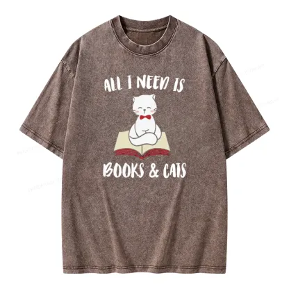Pagewings All I Need Is Books And My Cat Pet Unisex Washed T-shirt