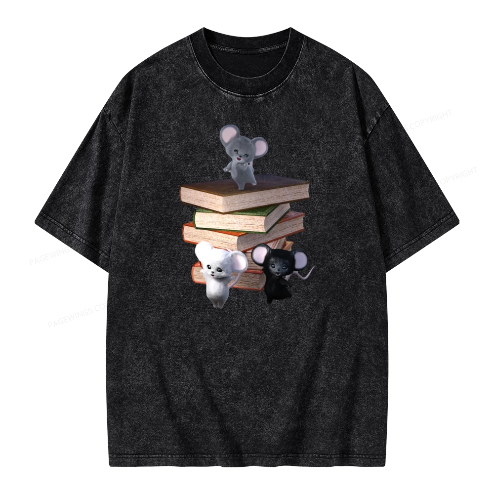 Pagewings Mouse Tail's Book Club Unisex Washed T-shirt