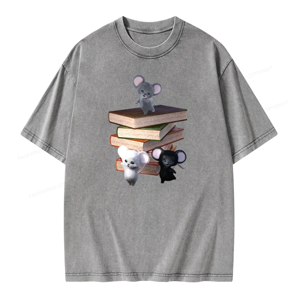 Pagewings Mouse Tail's Book Club Unisex Washed T-shirt
