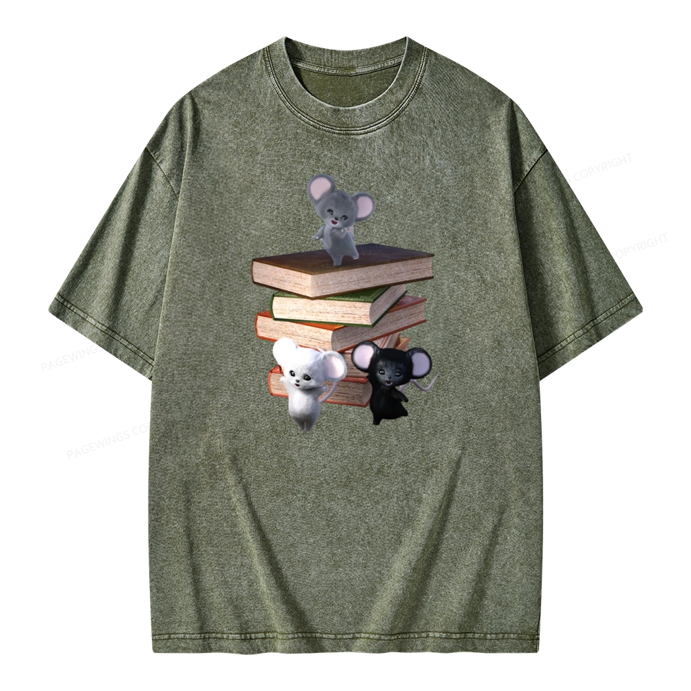 Pagewings Mouse Tail's Book Club Unisex Washed T-shirt