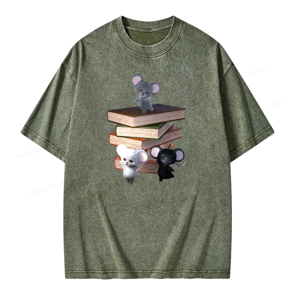 Pagewings Mouse Tail's Book Club Unisex Washed T-shirt