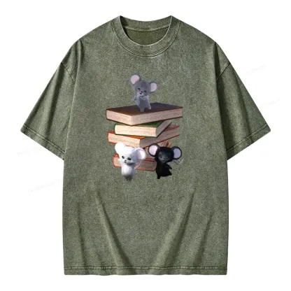 Pagewings Mouse Tail's Book Club Unisex Washed T-shirt