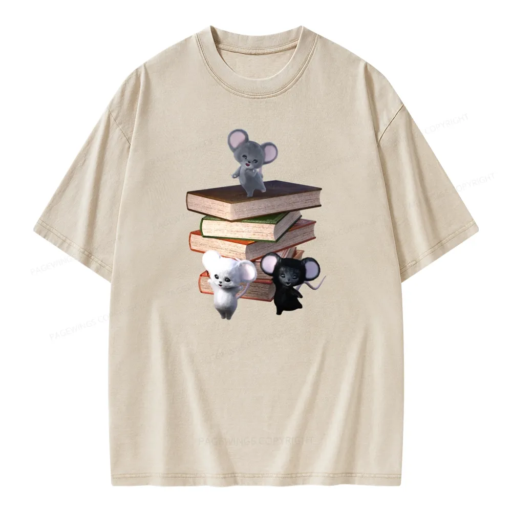 Pagewings Mouse Tail's Book Club Unisex Washed T-shirt