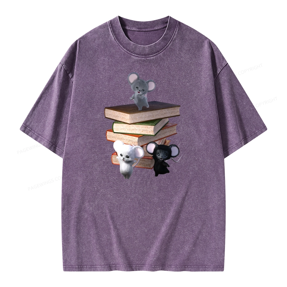 Pagewings Mouse Tail's Book Club Unisex Washed T-shirt