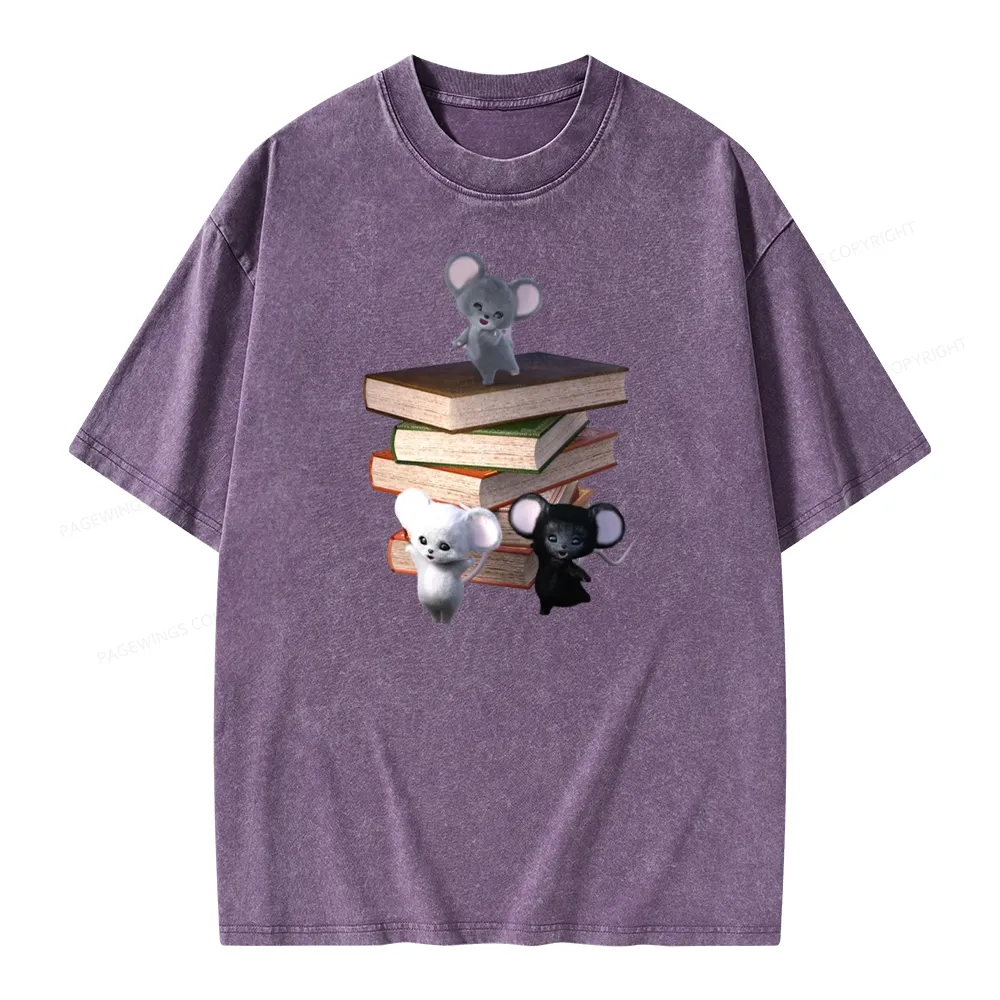 Pagewings Mouse Tail's Book Club Unisex Washed T-shirt