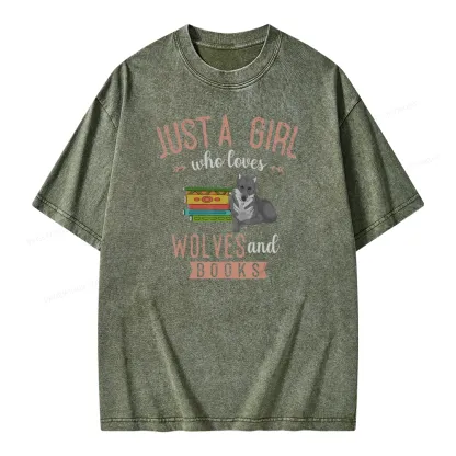 Pagewings Girls Forest Animal Book Wolf Reading Unisex Washed T-shirt