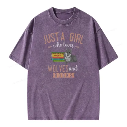 Pagewings Girls Forest Animal Book Wolf Reading Unisex Washed T-shirt