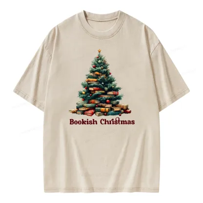 Pagewings Bookish Christmas Unisex Washed T-shirt
