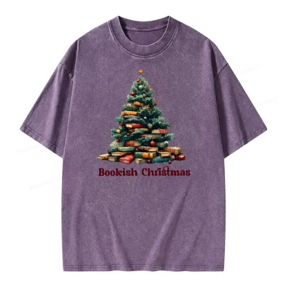 Pagewings Bookish Christmas Unisex Washed T-shirt