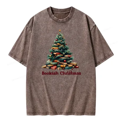 Pagewings Bookish Christmas Unisex Washed T-shirt