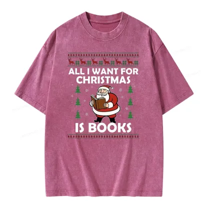 Pagewings All I Want for Christmas Is Books Unisex Washed T-shirt