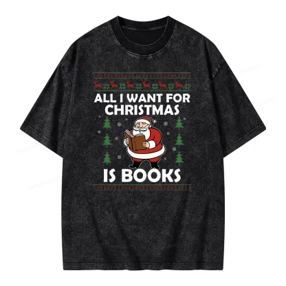 Pagewings All I Want for Christmas Is Books Unisex Washed T-shirt