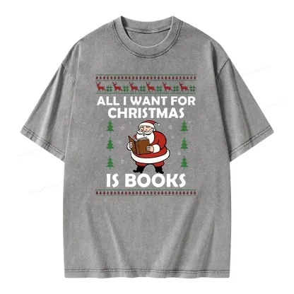 Pagewings All I Want for Christmas Is Books Unisex Washed T-shirt