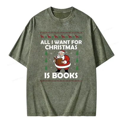 Pagewings All I Want for Christmas Is Books Unisex Washed T-shirt