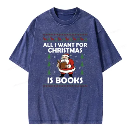 Pagewings All I Want for Christmas Is Books Unisex Washed T-shirt