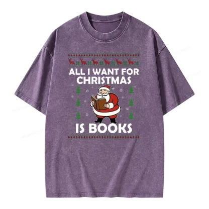 Pagewings All I Want for Christmas Is Books Unisex Washed T-shirt