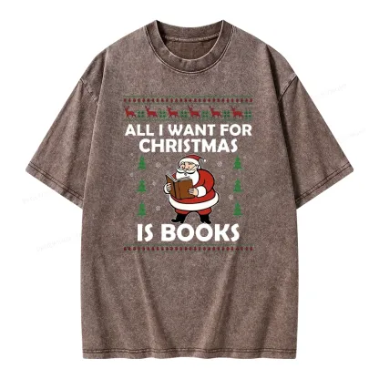 Pagewings All I Want for Christmas Is Books Unisex Washed T-shirt