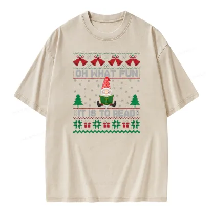Pagewings Oh What Fun It Is To Read Unisex Washed T-shirt