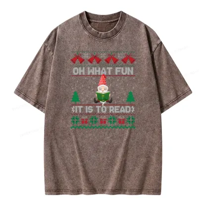 Pagewings Oh What Fun It Is To Read Unisex Washed T-shirt