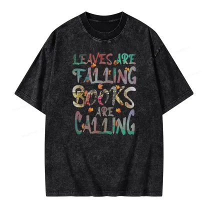Pagewings Leaves Are Falling Books Are Calling Unisex Washed T-shirt