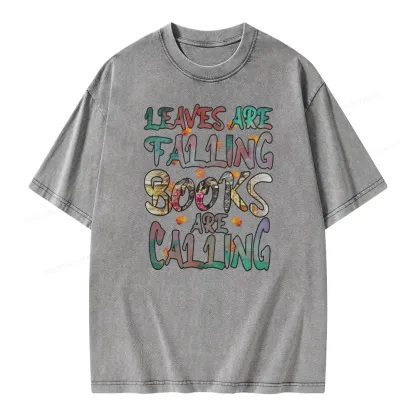 Pagewings Leaves Are Falling Books Are Calling Unisex Washed T-shirt