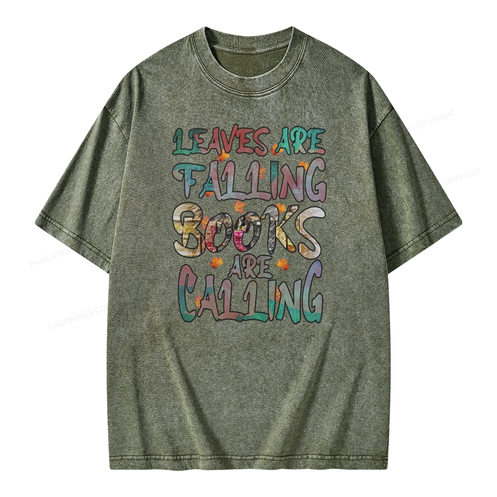 Pagewings Leaves Are Falling Books Are Calling Unisex Washed T-shirt