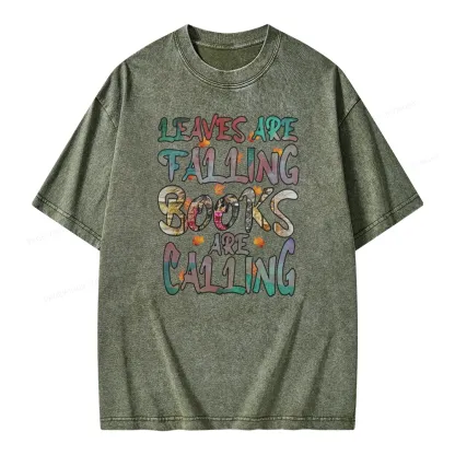 Pagewings Leaves Are Falling Books Are Calling Unisex Washed T-shirt