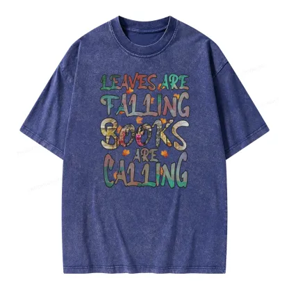 Pagewings Leaves Are Falling Books Are Calling Unisex Washed T-shirt