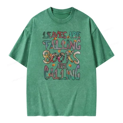 Pagewings Leaves Are Falling Books Are Calling Unisex Washed T-shirt