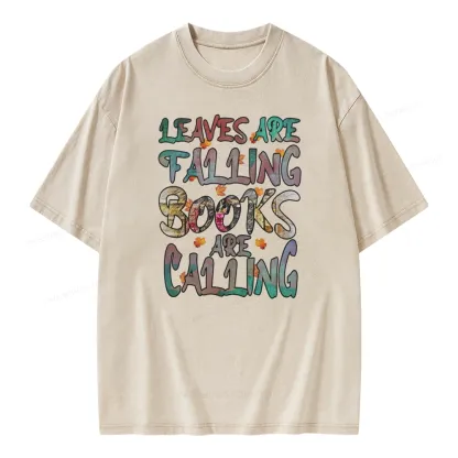 Pagewings Leaves Are Falling Books Are Calling Unisex Washed T-shirt
