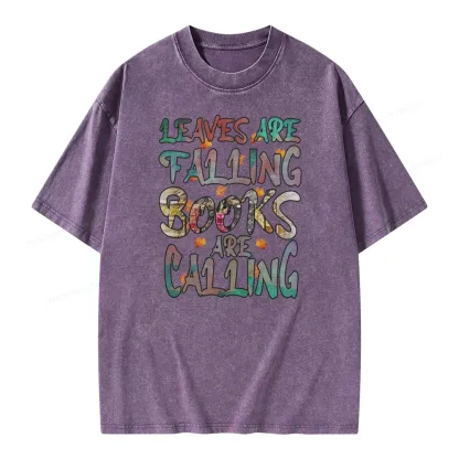 Pagewings Leaves Are Falling Books Are Calling Unisex Washed T-shirt